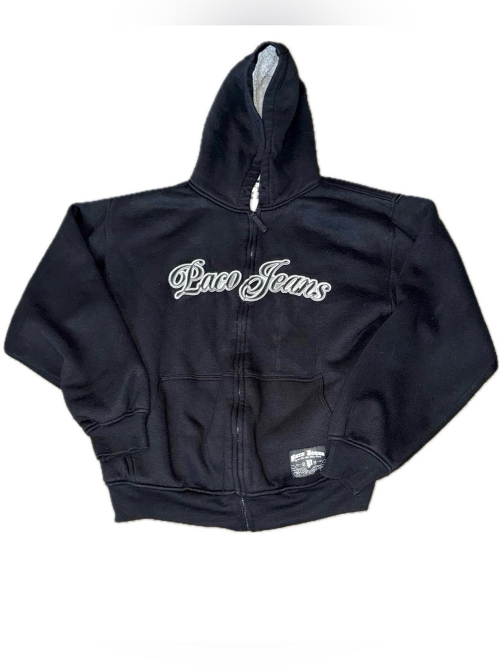 PACO JEANS Y2K Faux Sherpa Lined‎ Full Zip Black Street Hoodie | Men's L